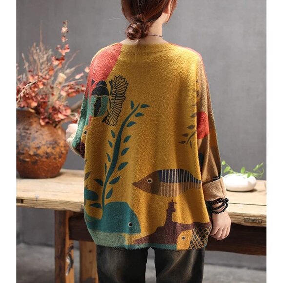 Women's Christmas Sweater Oversized Knit Pullover Casual Crewneck Top - Picture 3 of 4